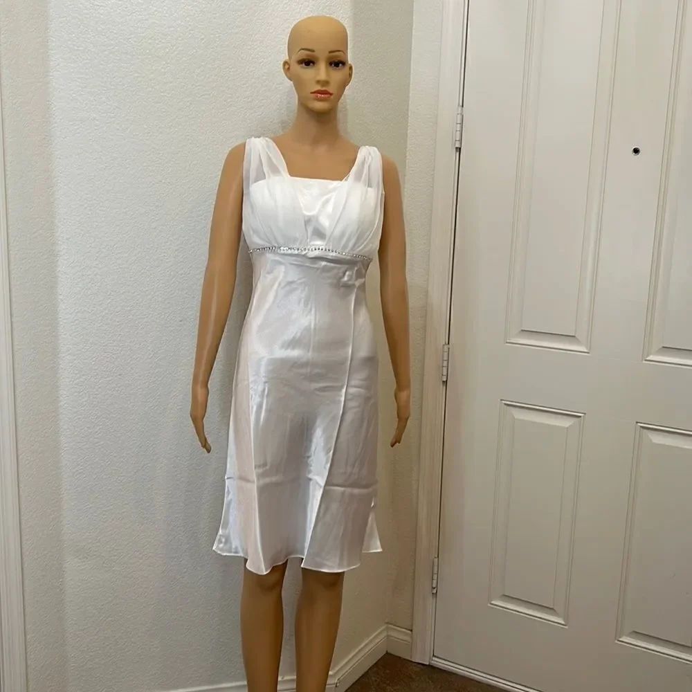 White Wedding Dress Rhinestone Bust Angel Costume Valentines Day Romantic Satin